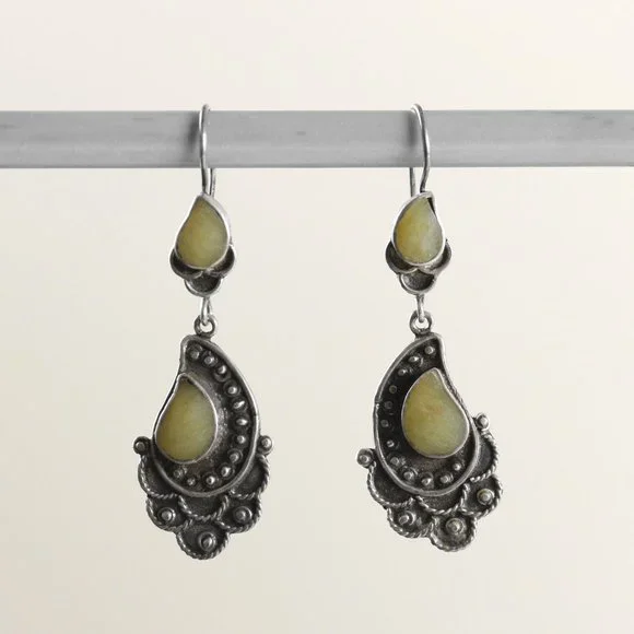 Vintage Sterling Silver Earrings Green Gemstones - Picture 1 of 6